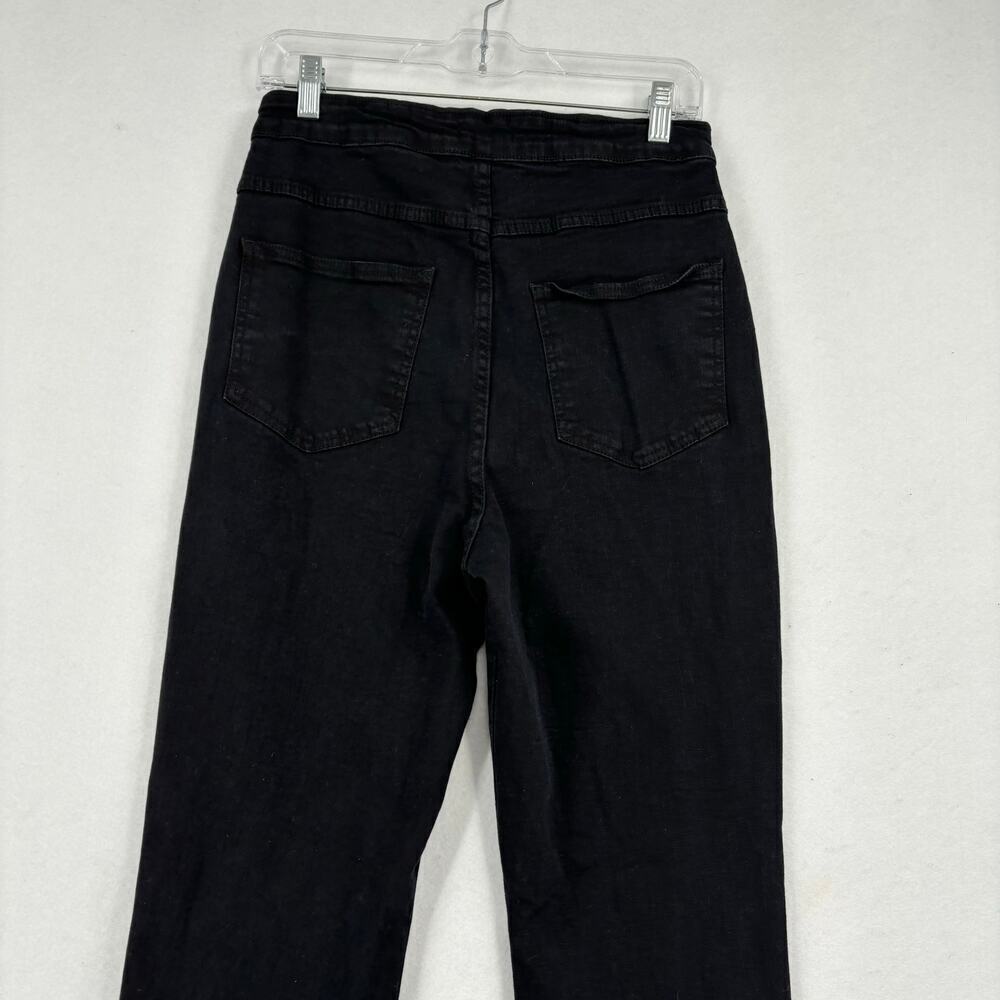 Pretty Little Thing Flare Jeans Size 8 Black High Rise Split Leg Stretch Denim - Picture 7 of 11